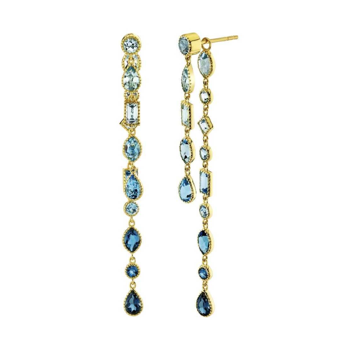 Ombre BlueTopaz Mix Shape Double Drop Earrings