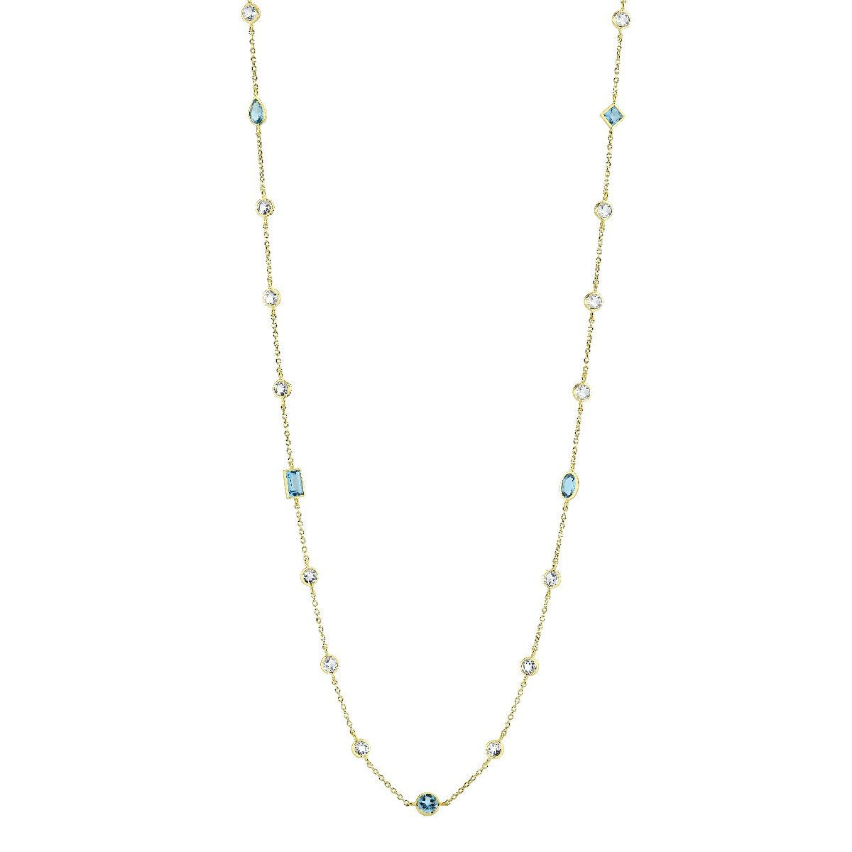 Bezel Set Mixed Shape White Topaz & Swiss Blue Topaz Chain