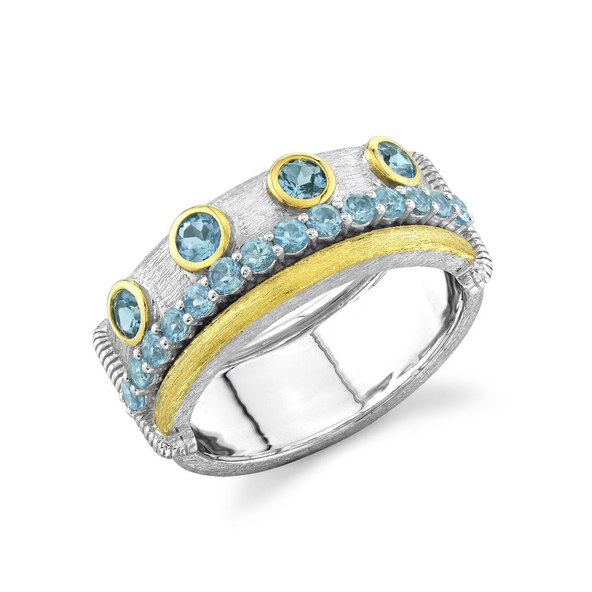 Swiss Blue Topaz Triple Row Mix Metal Band