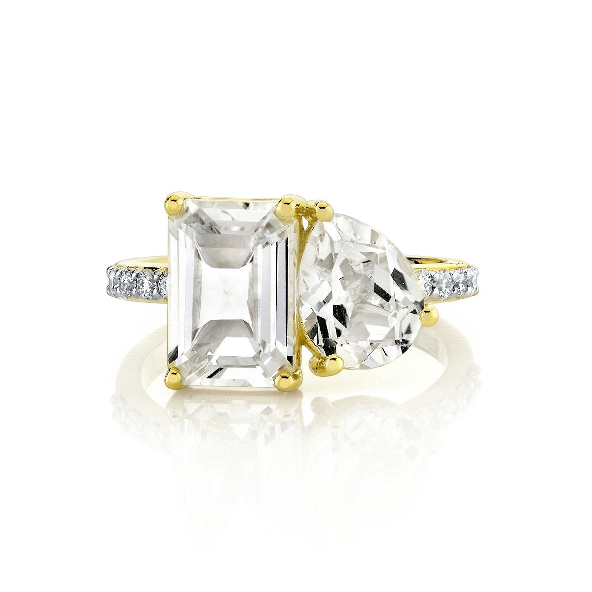 Toi et Moi Pear and Emerald Cut White Topaz Ring
