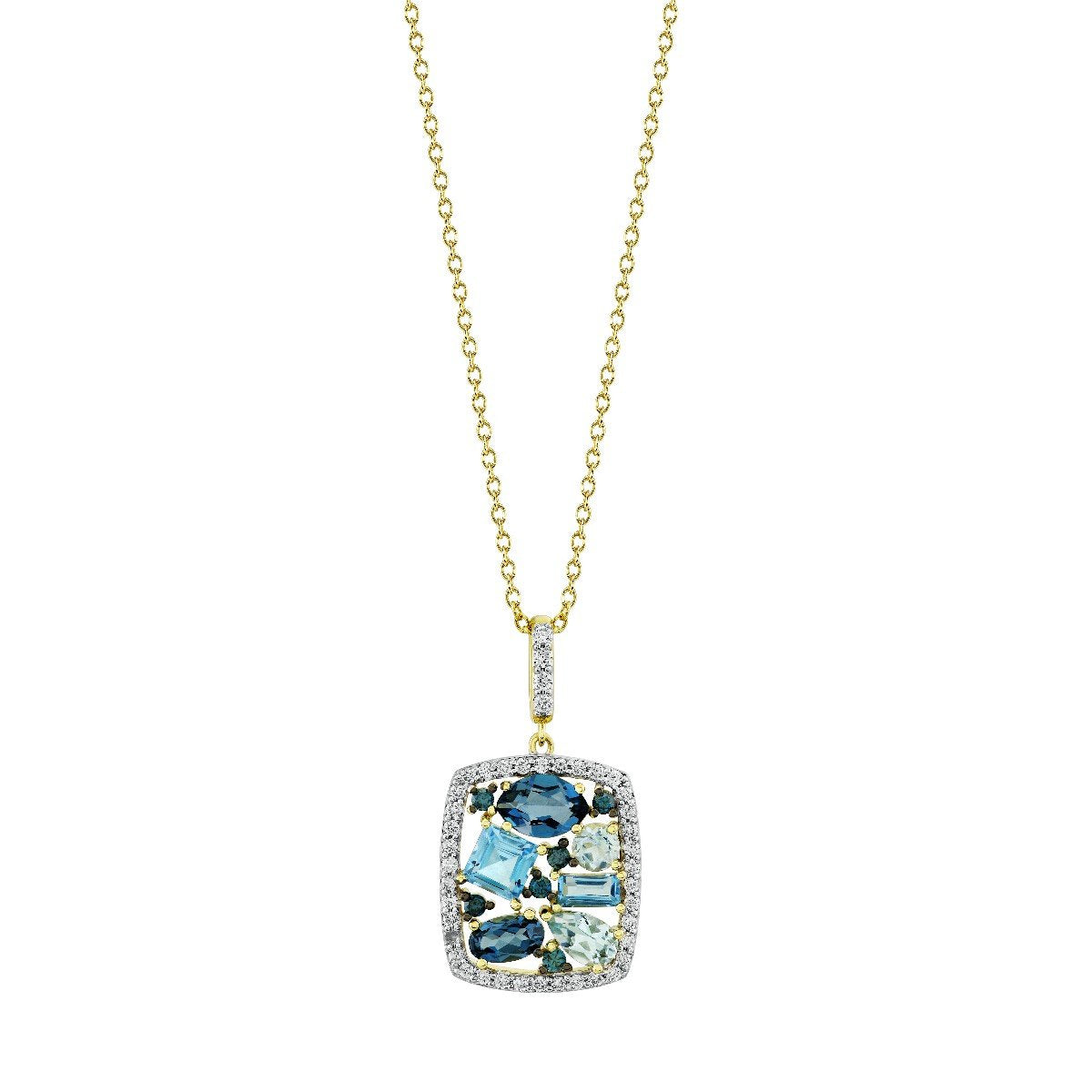 Blue Topaz Mix Shape Pendant With Diamond Halo