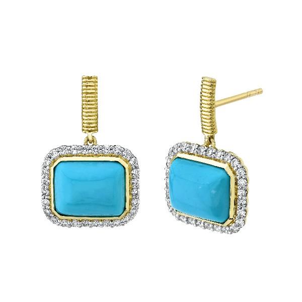 Turquoise Drop Earrings With Diamond Halo