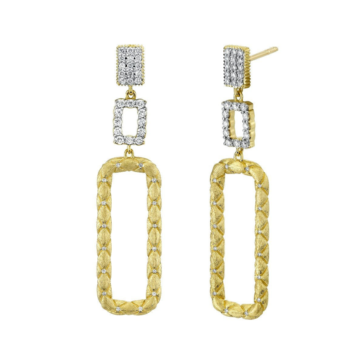 Quilted Link Drop Earrings With Diamonds