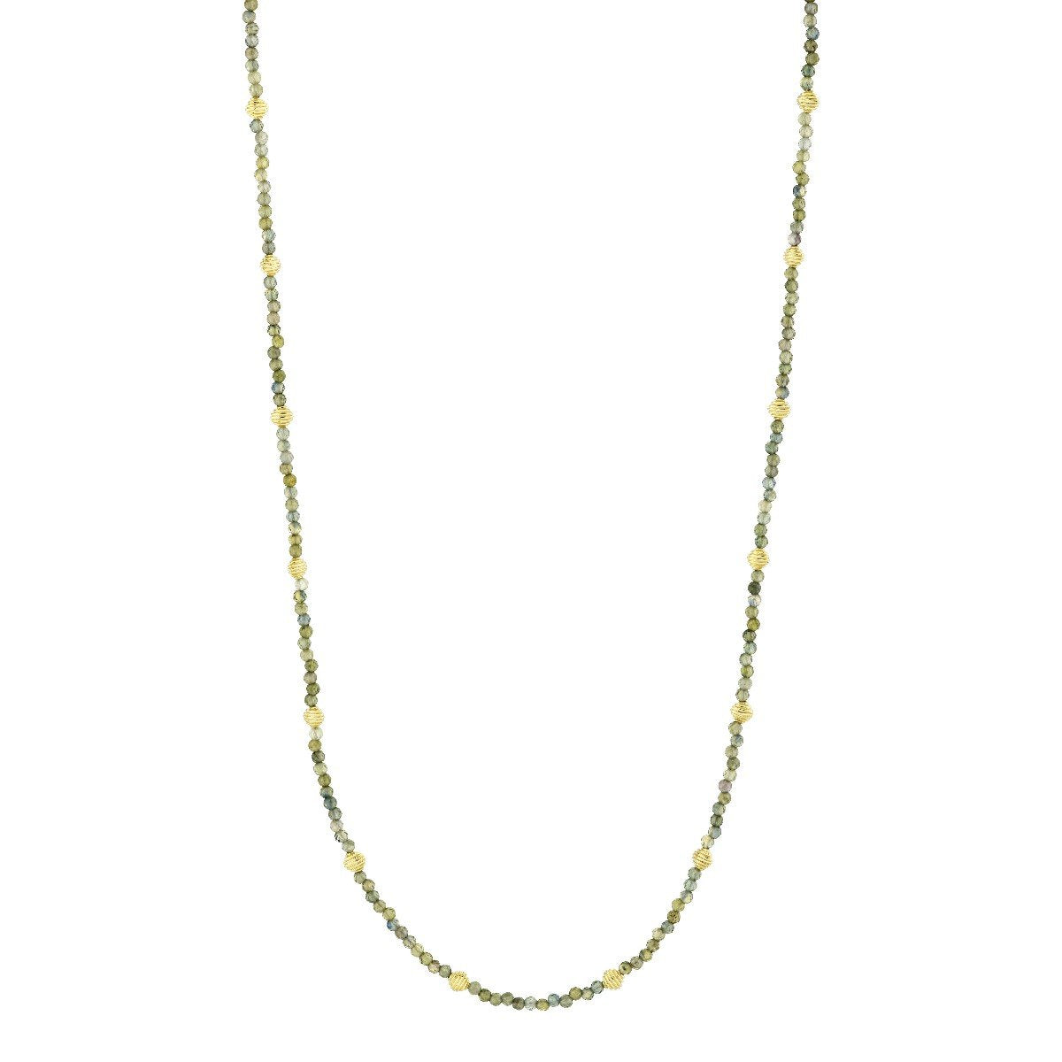 Ombre Green Sapphire Bead Necklace With Gold Strie Stations