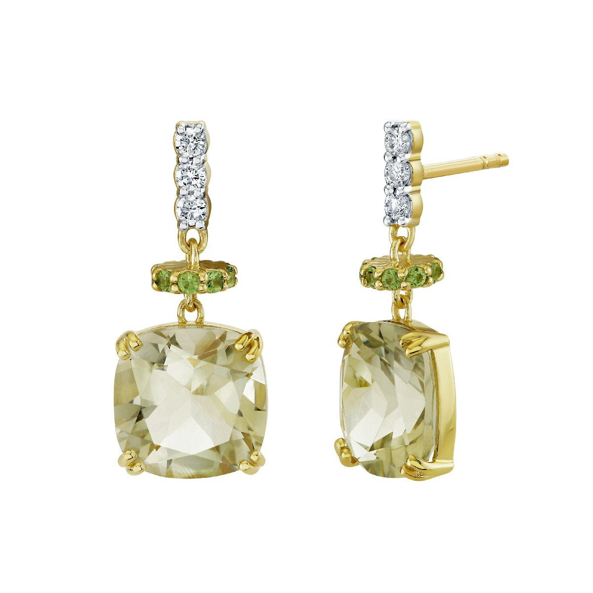 Green Amethyst Cushion Drop Earrings
