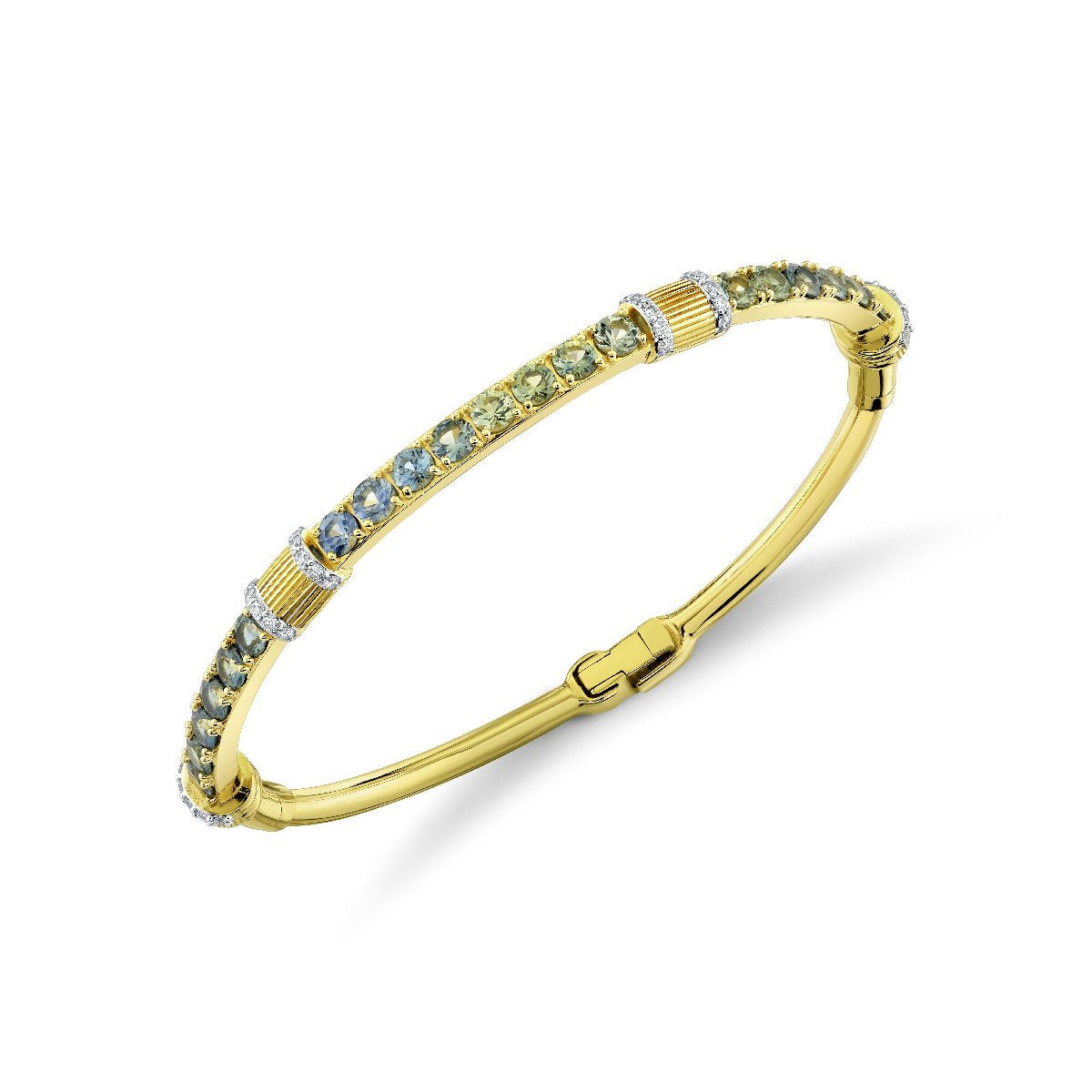 Blue Green Sapphire Bracelet With Diamonds