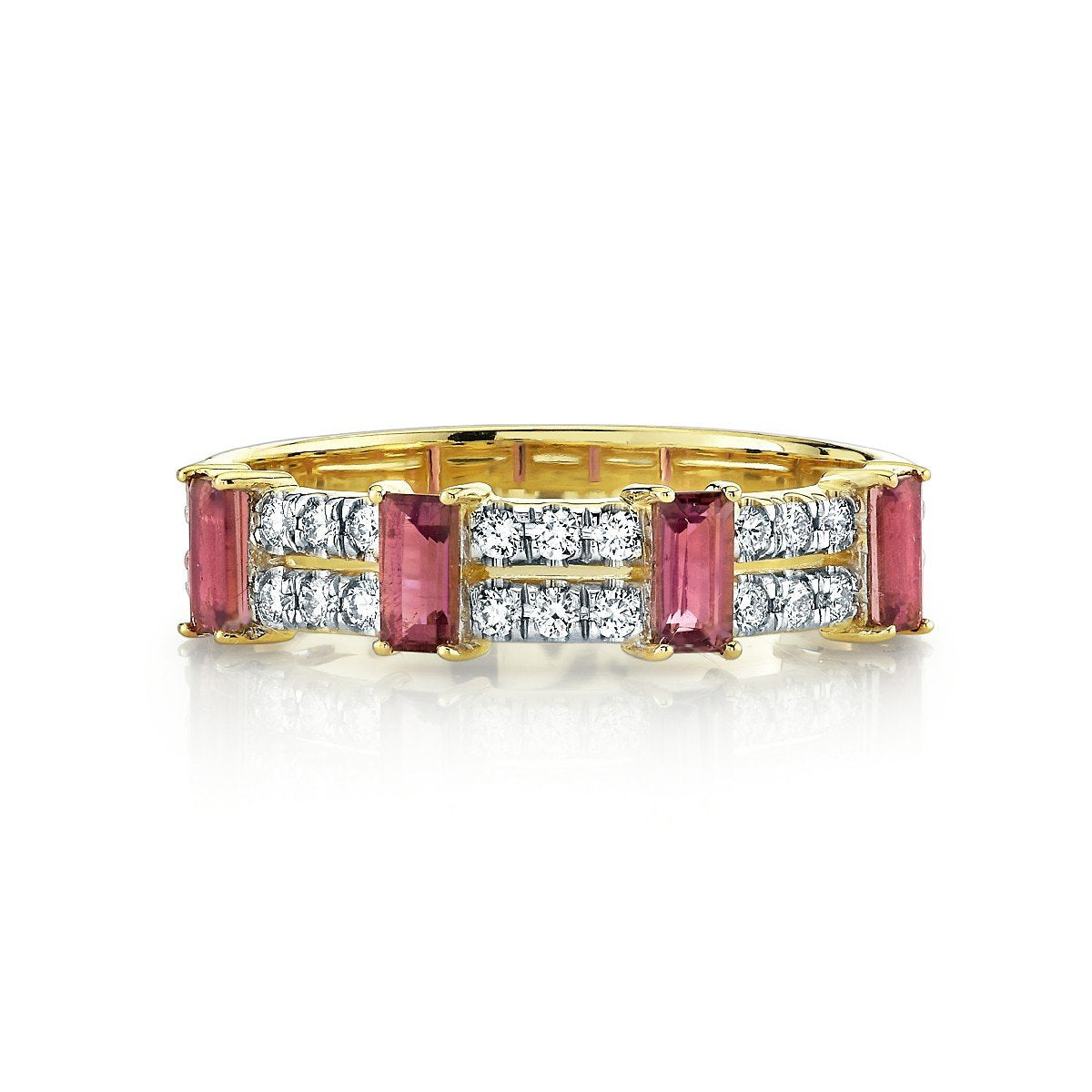 Diamond Double Row Band With Pink Tourmaline Baguettes