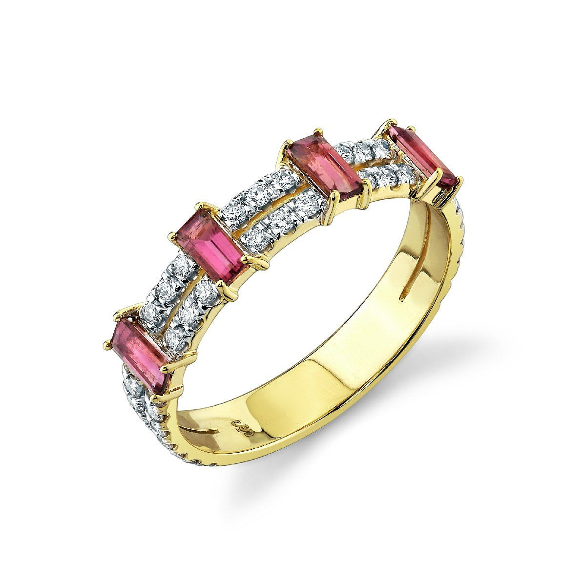 Diamond Double Row Band With Pink Tourmaline Baguettes