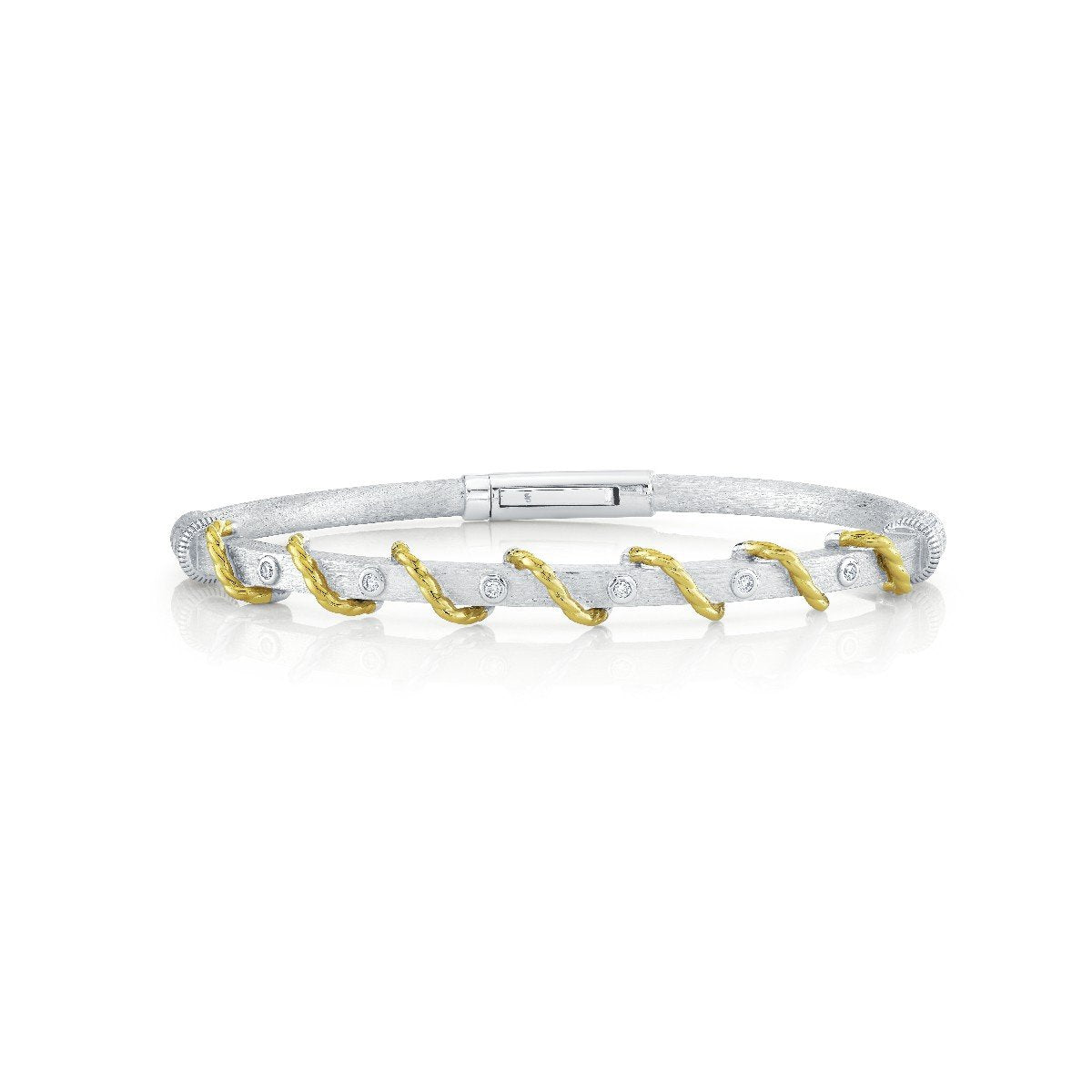 Sterling Silver Bracelet With Diamonds ANd 18K Yellow Gold Strie Wrap