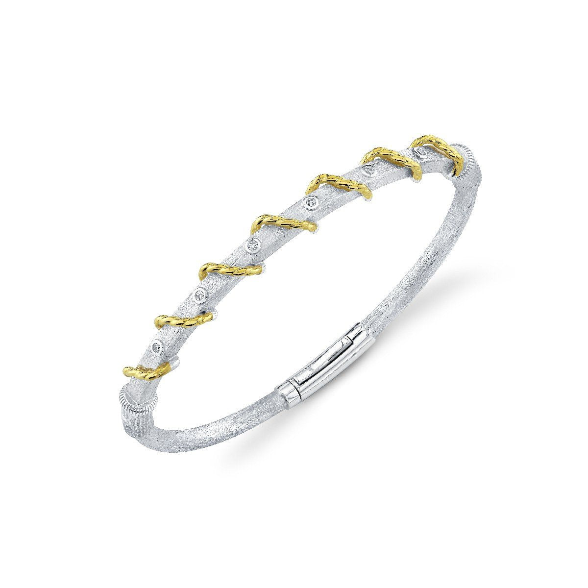 Sterling Silver Bracelet With Diamonds ANd 18K Yellow Gold Strie Wrap