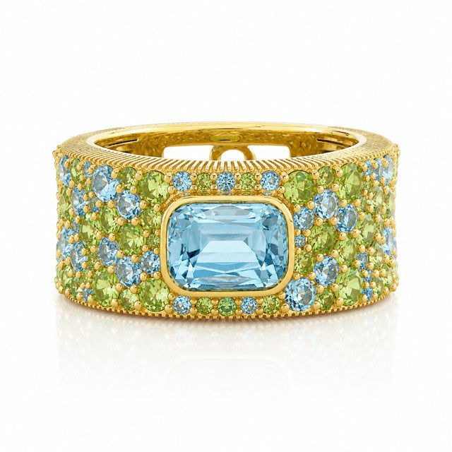 Blue Topaz And Light Tsavorite Pave Band