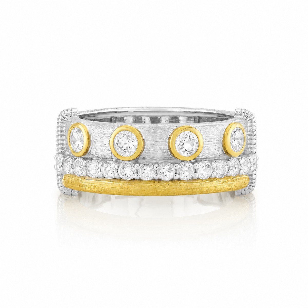White Topaz Triple Row Mixed Metal Band