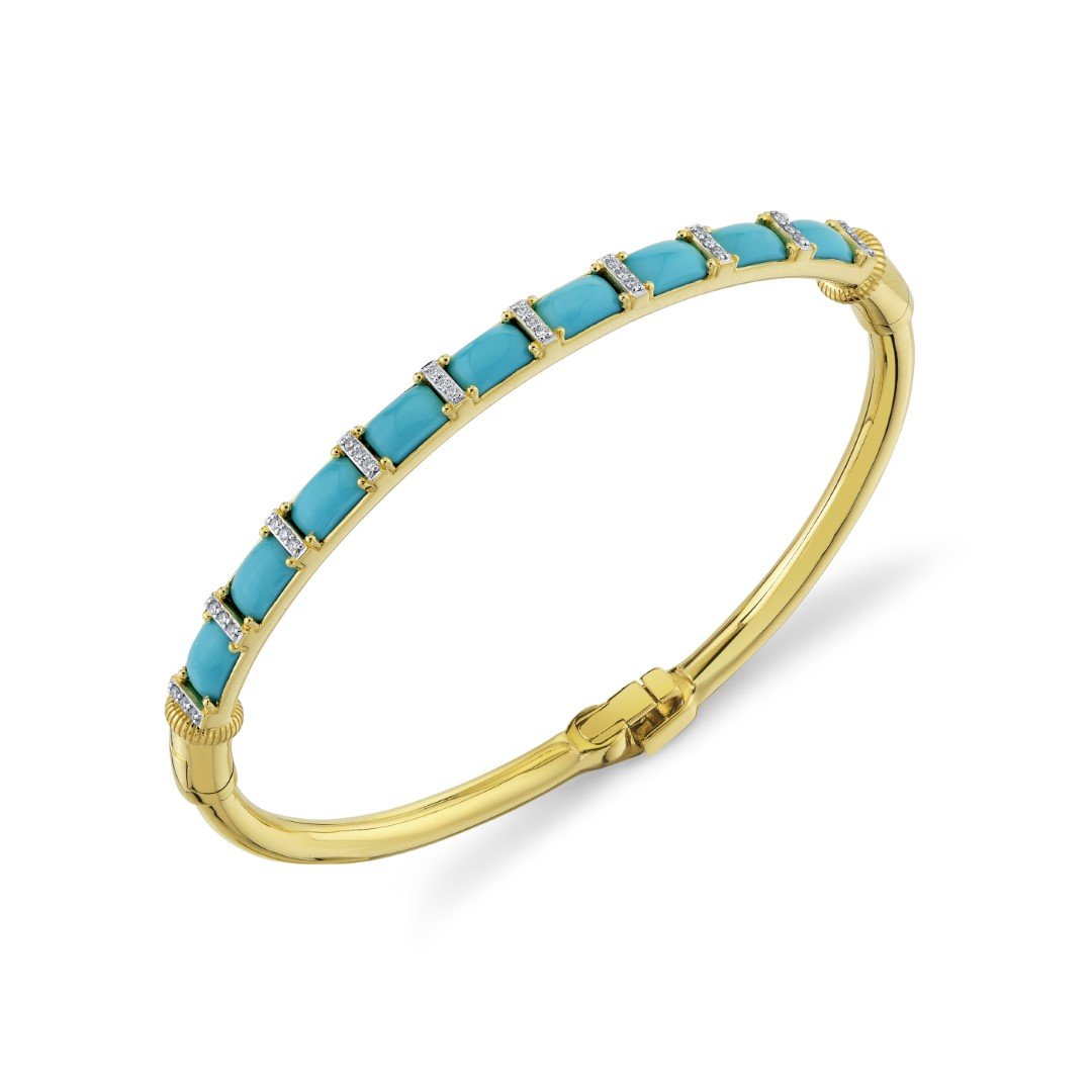 Emerald Cut Turquoise Bracelet With Diamonds