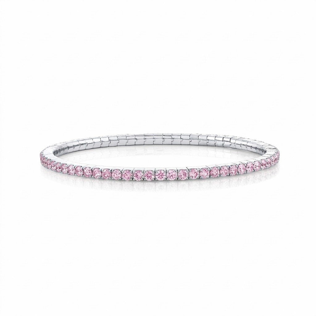 Sterling Silver Pink Sapphire Stetch Tennis Bracelet