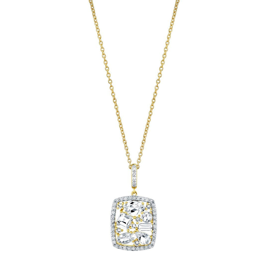White Topaz Mix Shape Pendant With Diamond Halo