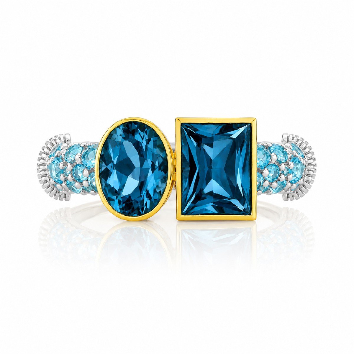 Mixed Metal Blue Topaz Toi Et Moi Ring