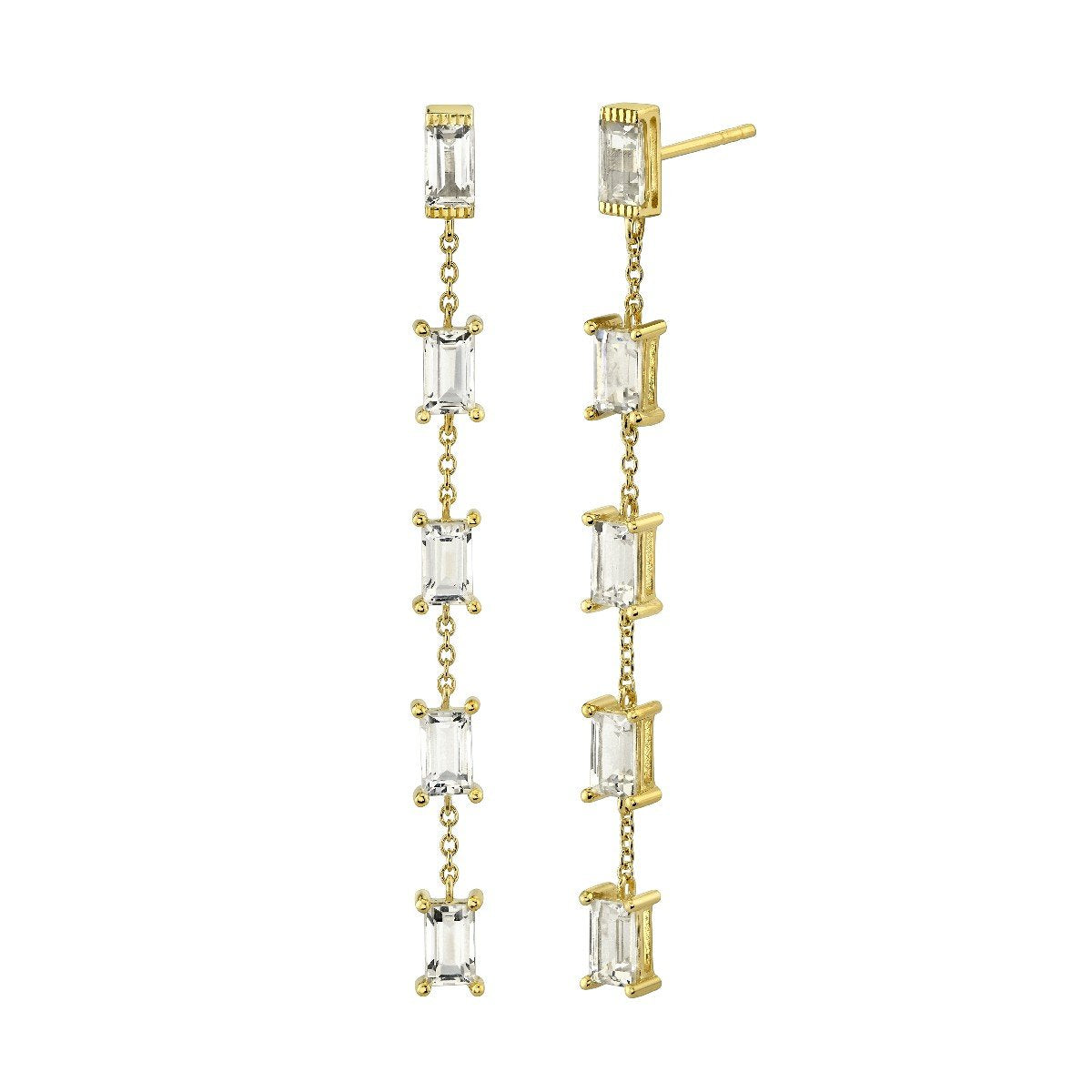 White Topaz Baguette Drop Earrings