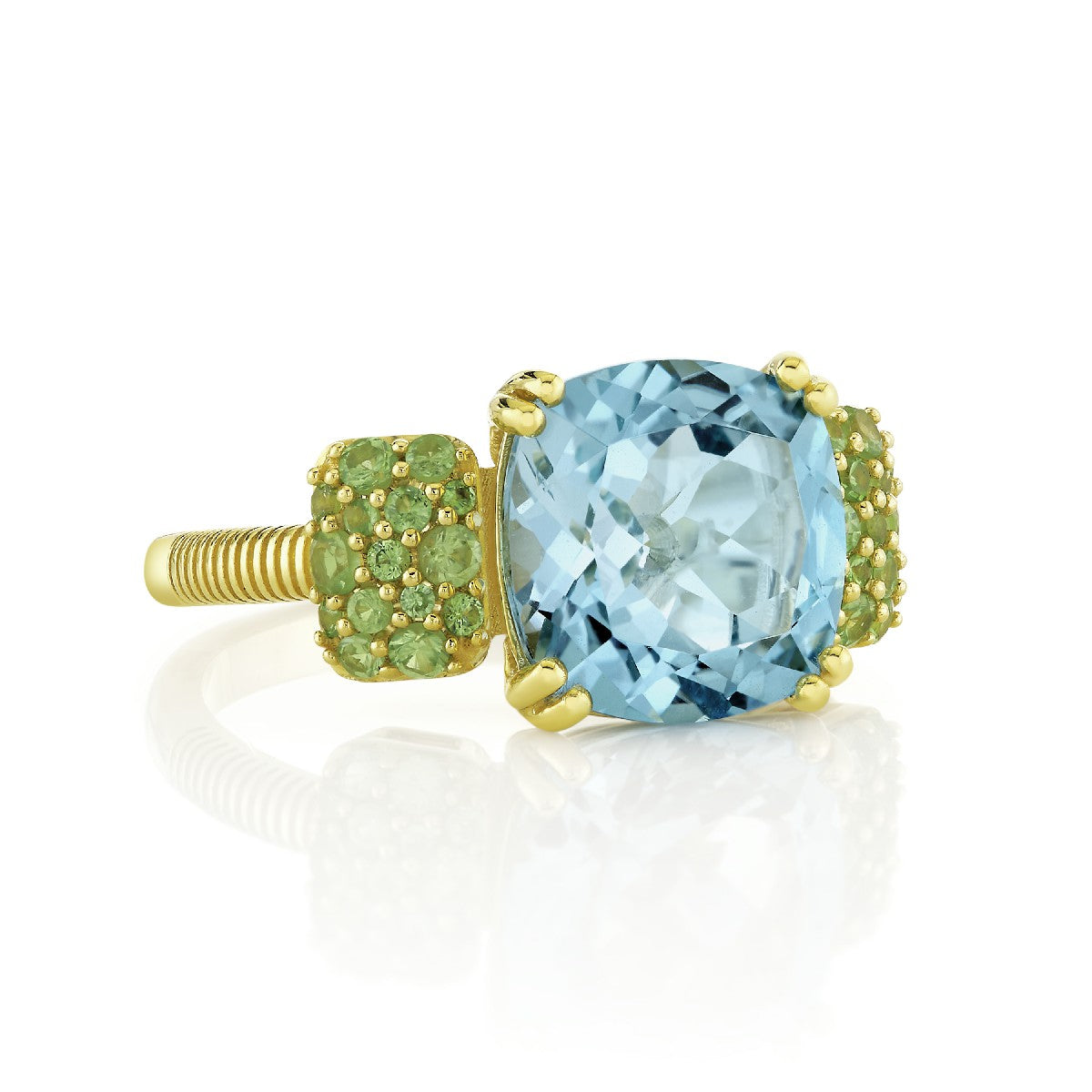 Sky Blue Topaz And Light Tsavorite Pave Ring