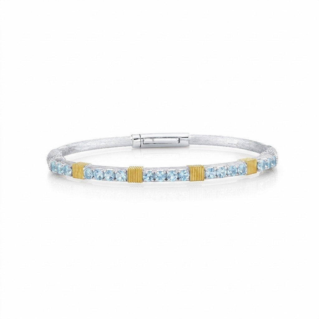 Sky Blue Topaz Sterling Silver Bracelet With Yellow Gold Strie Stations