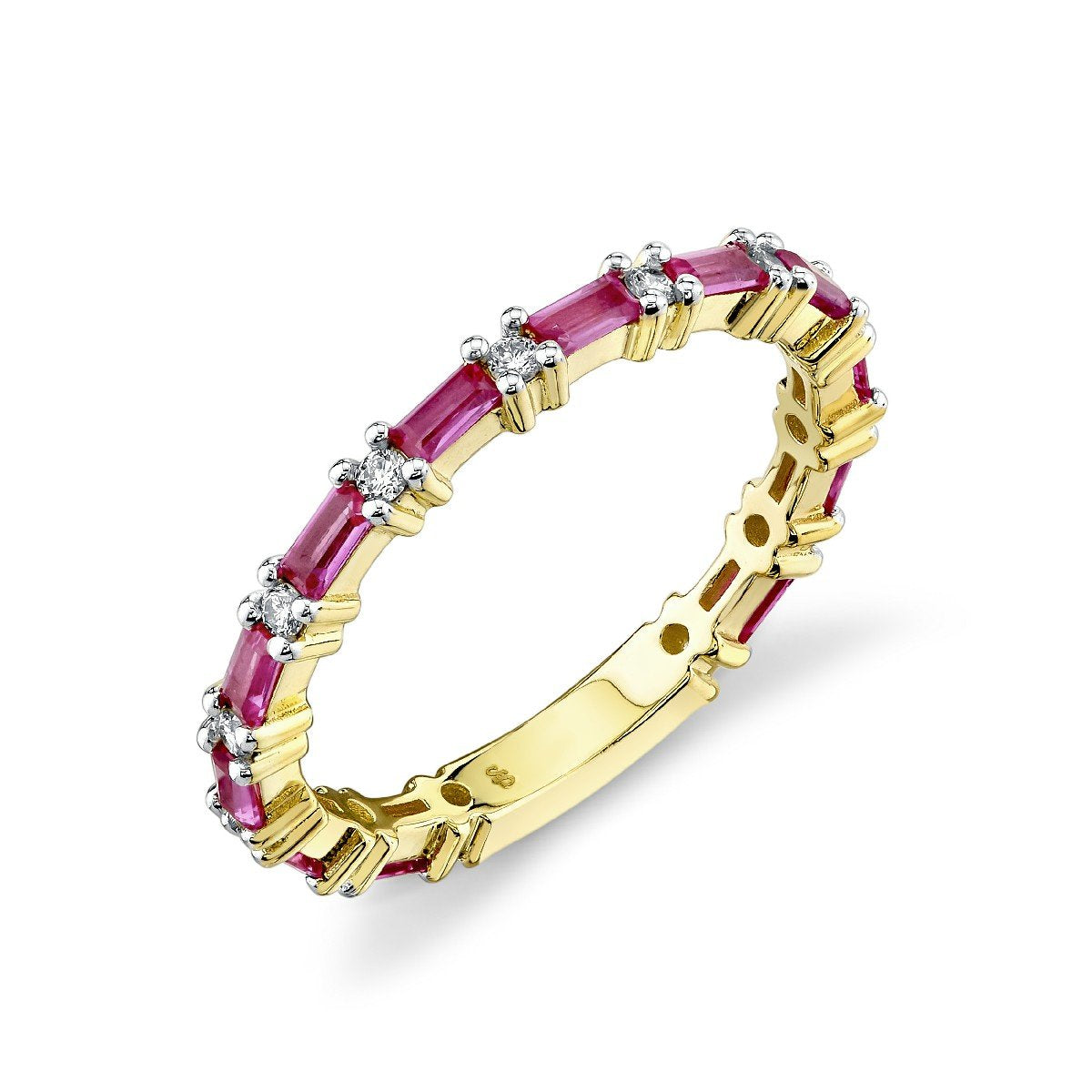 Pink Sapphire Baguette And Diamond Band