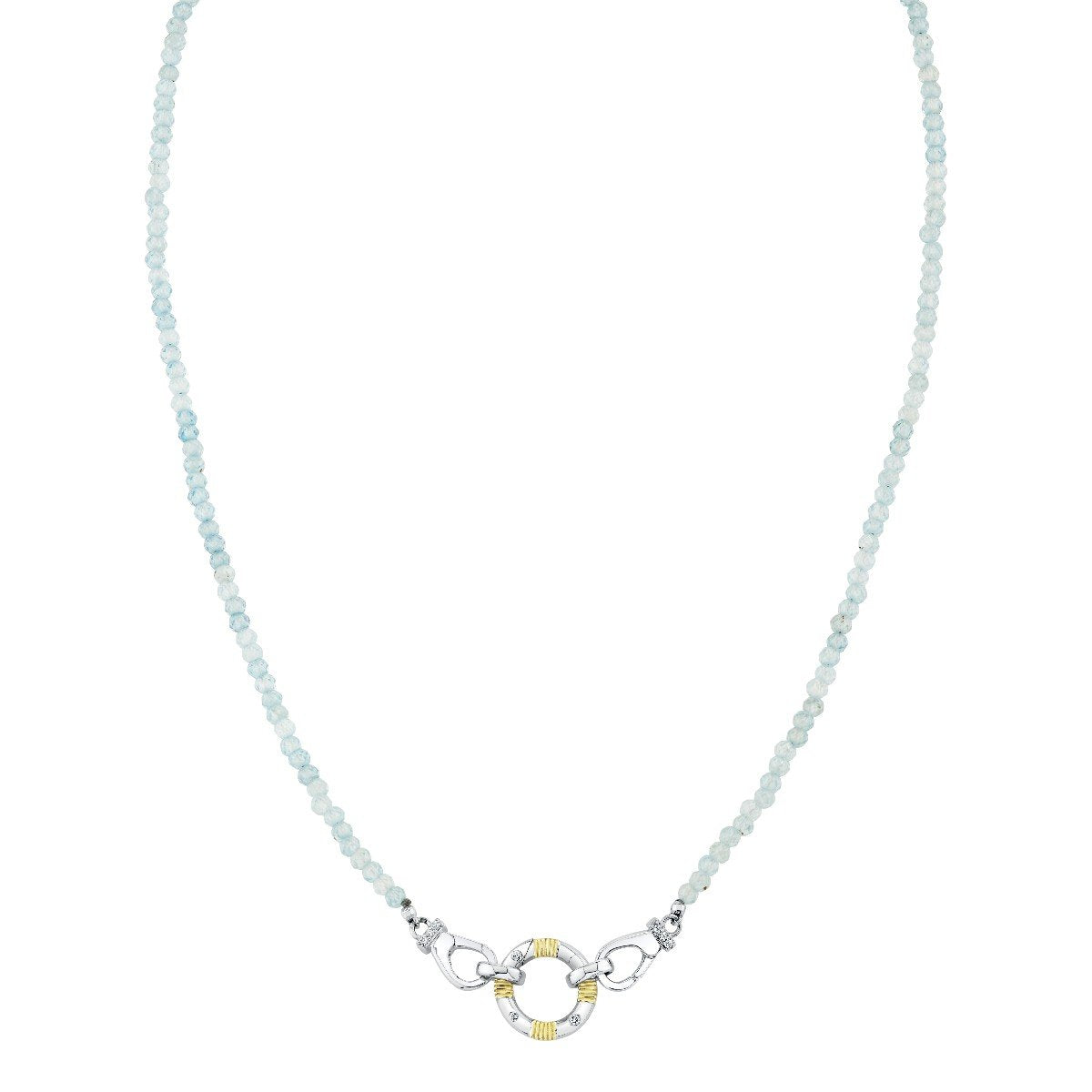 Blue Zircon Bead Chain With Mixed Metal Openable Bale