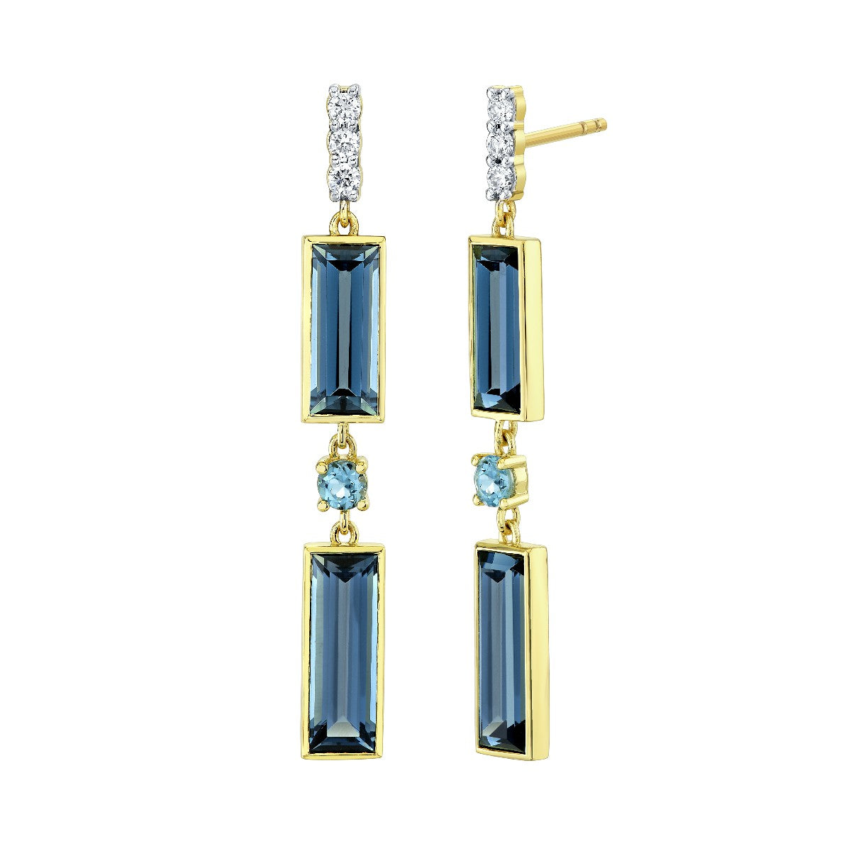Blue Topaz Baguette Double Drop Earrings