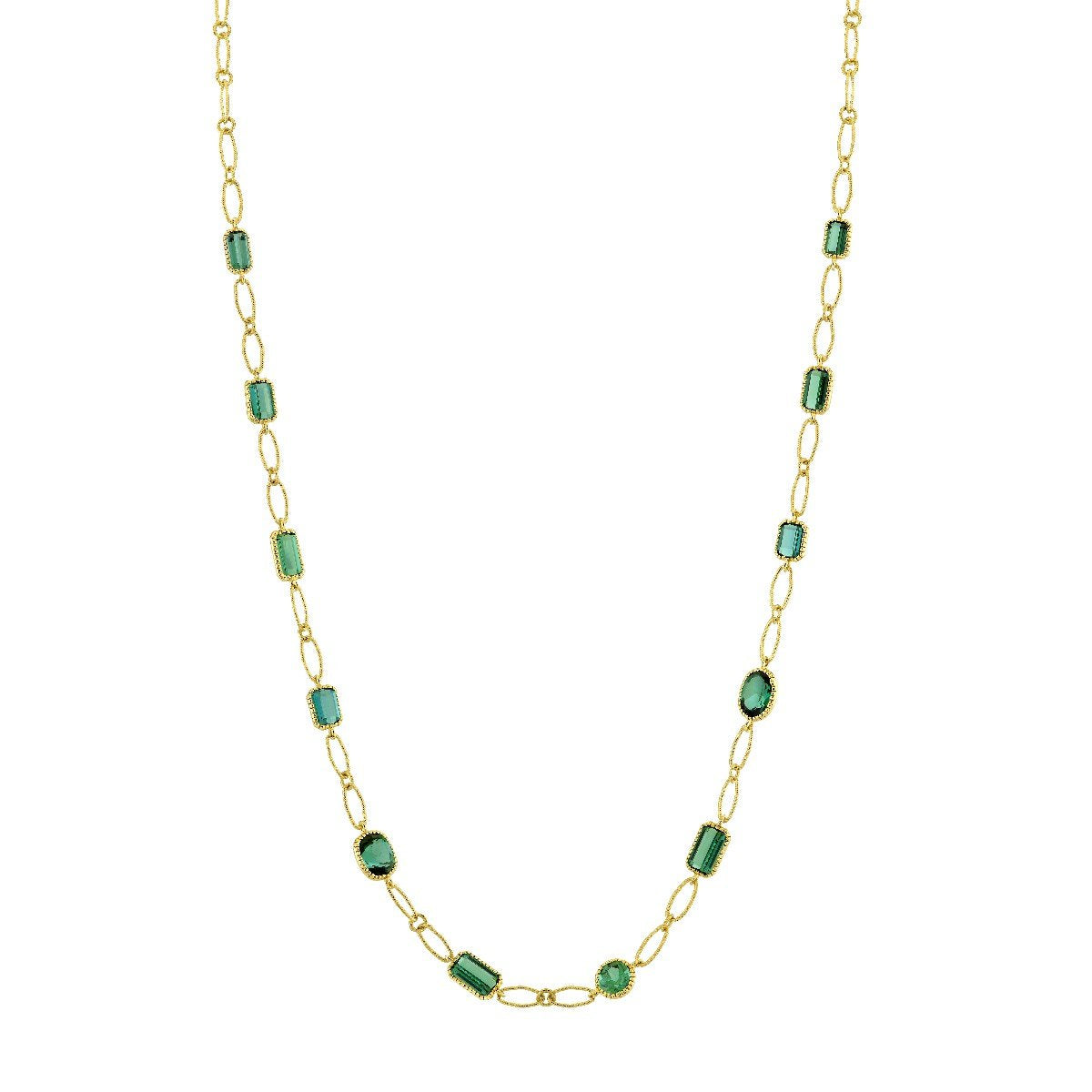 Mix Shape Blue Green Tourmaline Lacey Chain