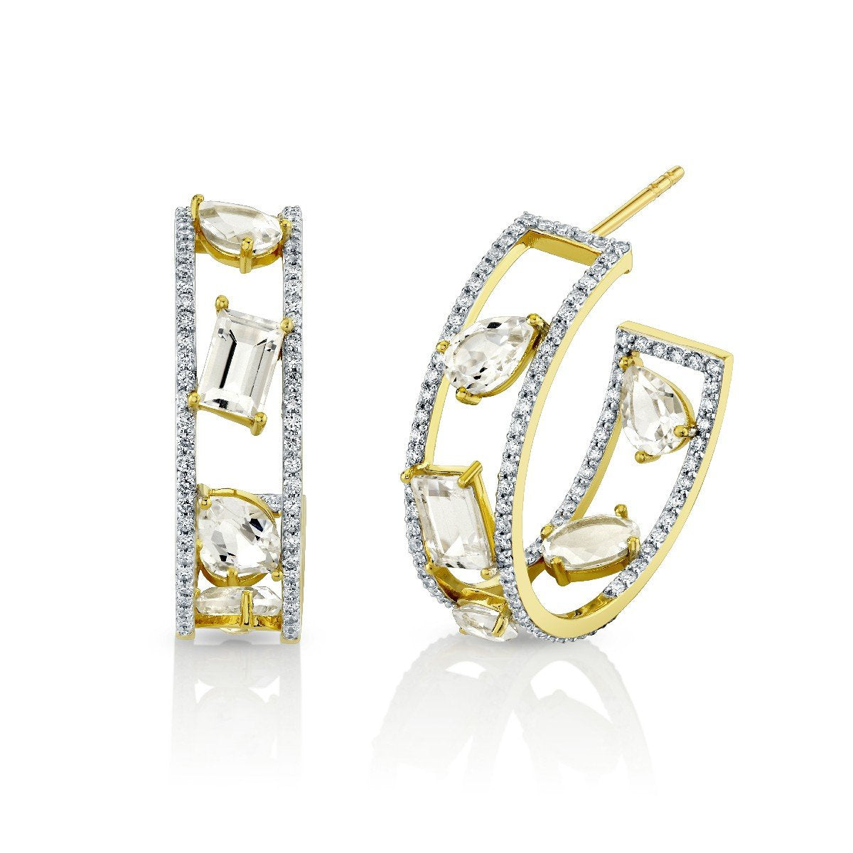 25mm Mix Shape White Topaz Inside Out Hoops With Diamond Edges