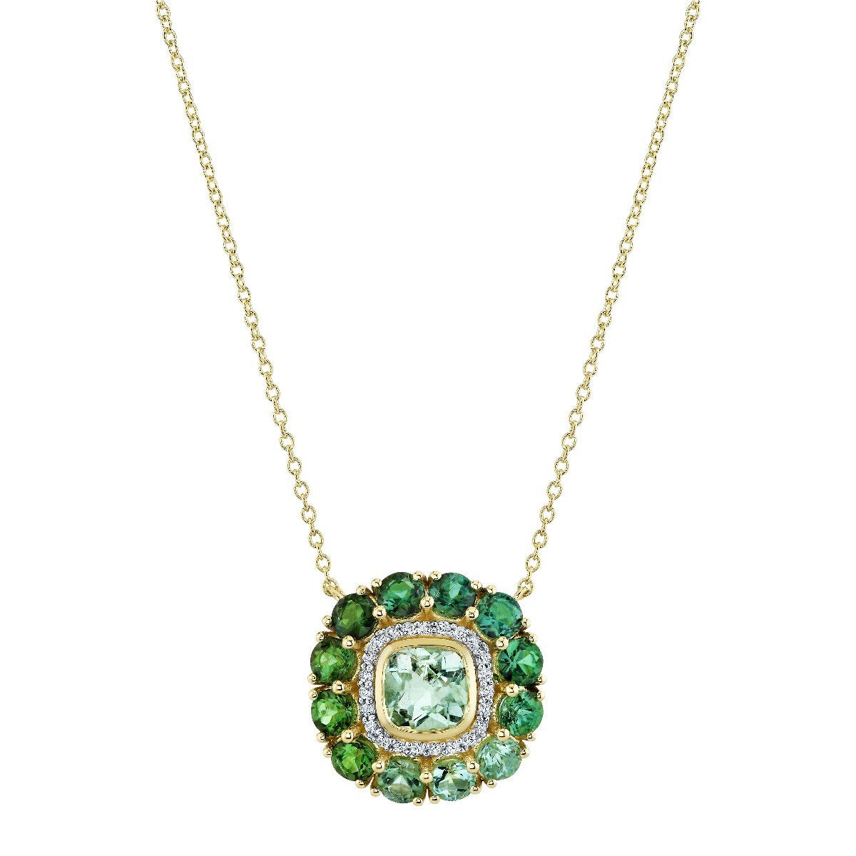 Seafoam Beryl Pendant With Diamonds And Blue Green Tourmaline