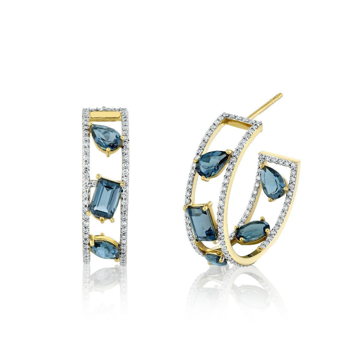 25mm Mix Shape London Blue Topaz Inside Out Hoops With Diamond Edges