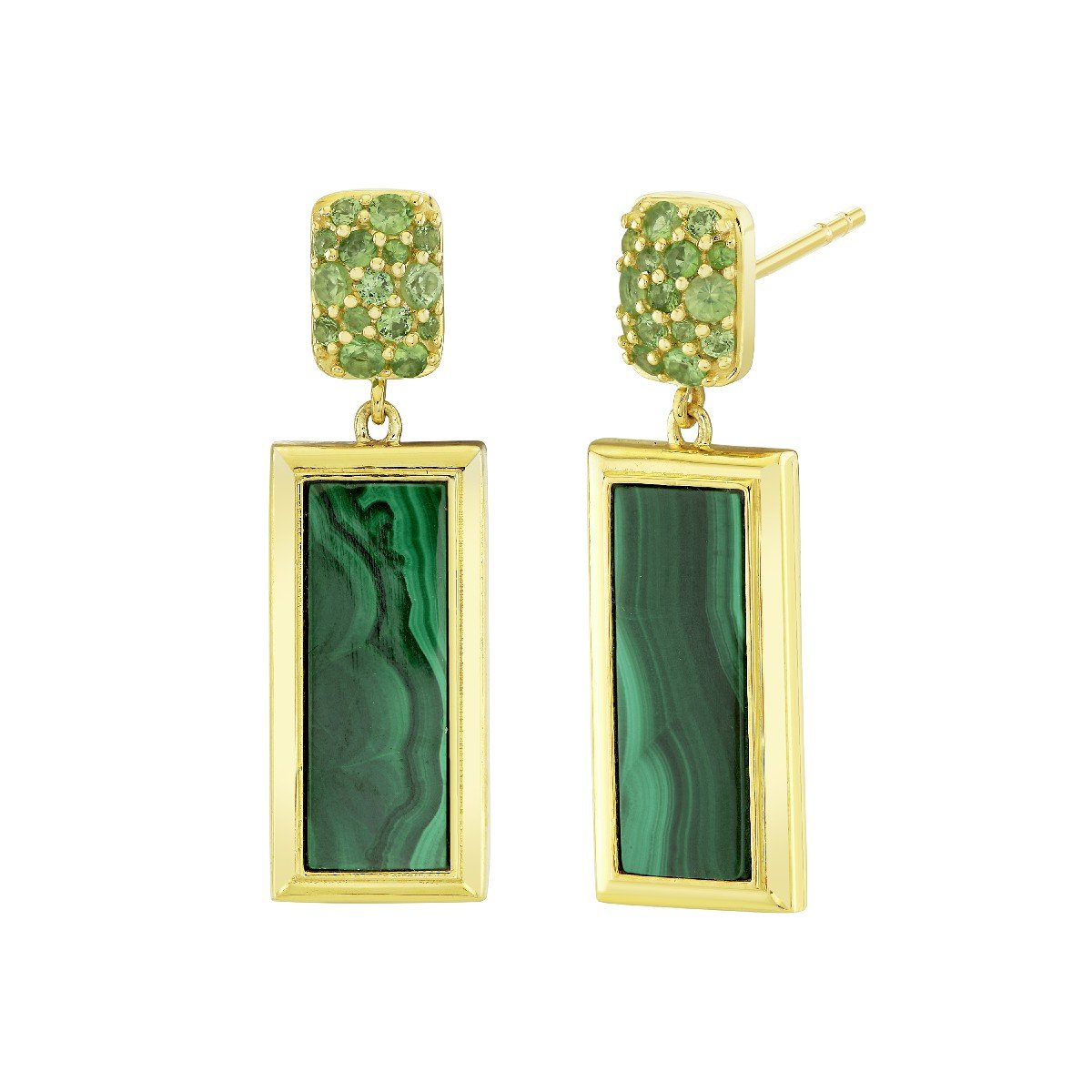 Malachite And Light Tsavorite Drop Earrings