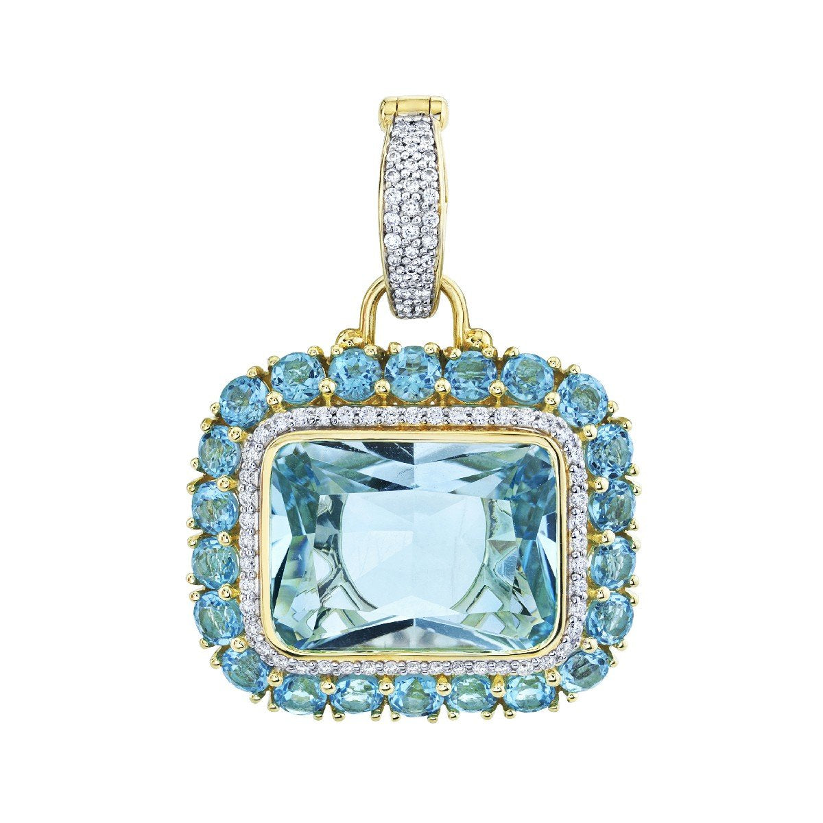 Sky Blue Topaz Pendant With Swiss Blue Topaz and Diamond Halo
