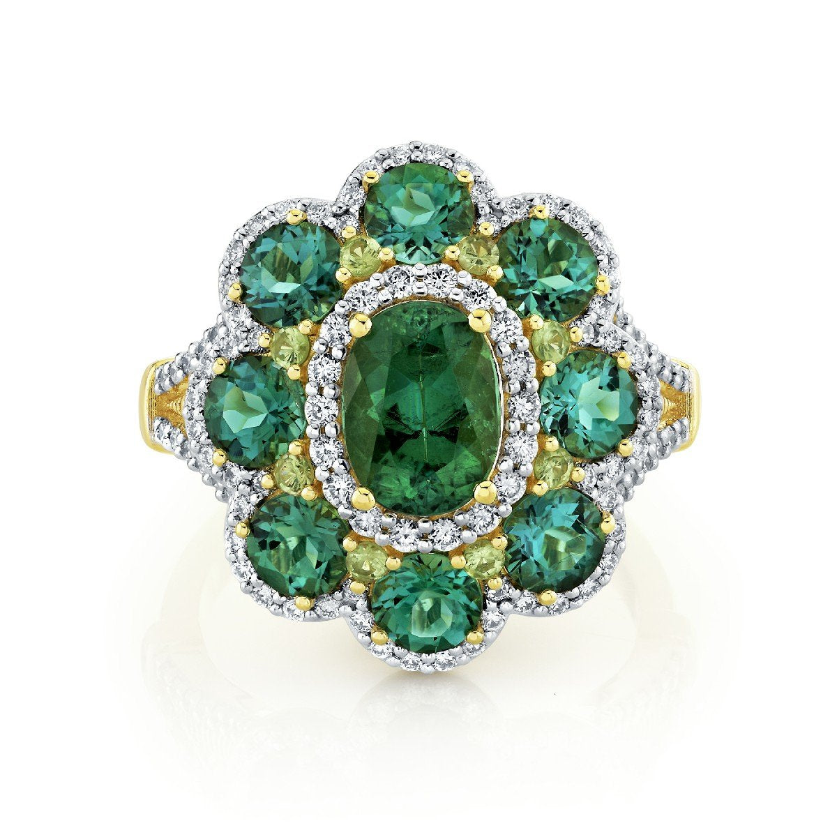 Blue Green Tourmaline And Diamond Ring