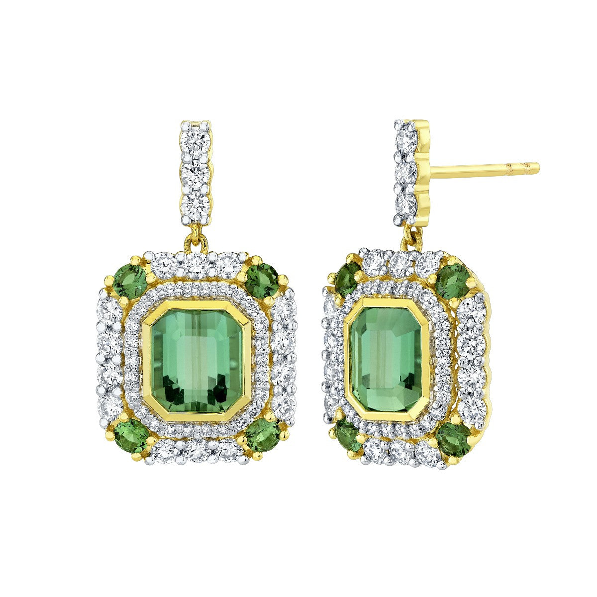 Emerald Cut Green Tourmaline Earrings