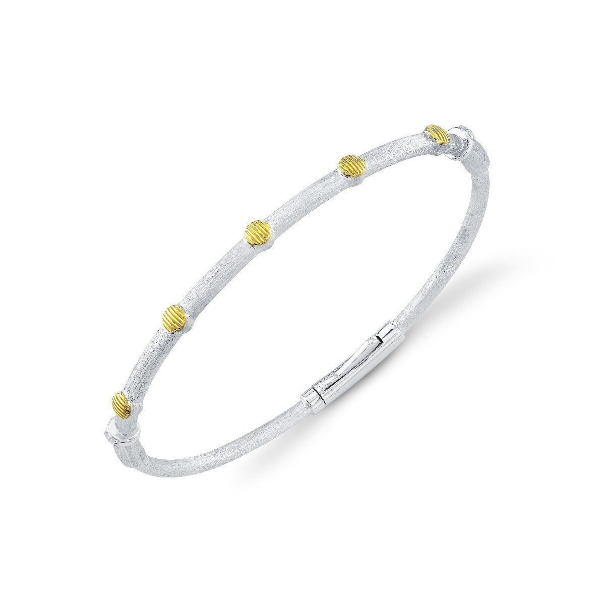 Sterling Silver Bracelet With Silk Finish & 18k Yellow Gold Strie Stations