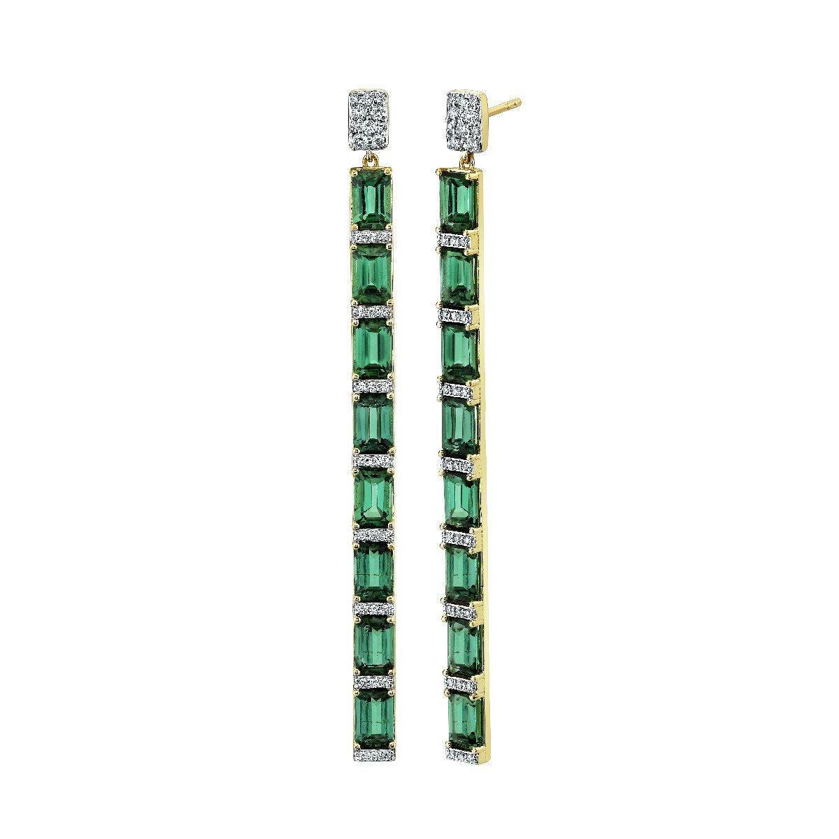 Green Tourmaline & Diamond Stick Earrings