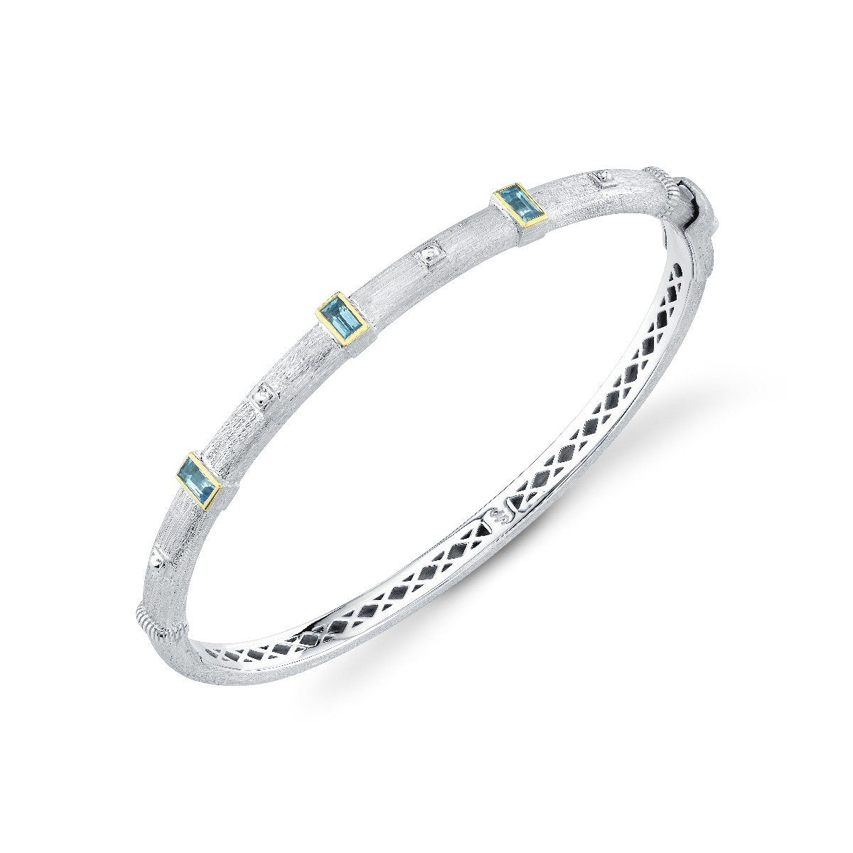 Mix Metal Swiss Blue Topaz Baguette Bracelet
