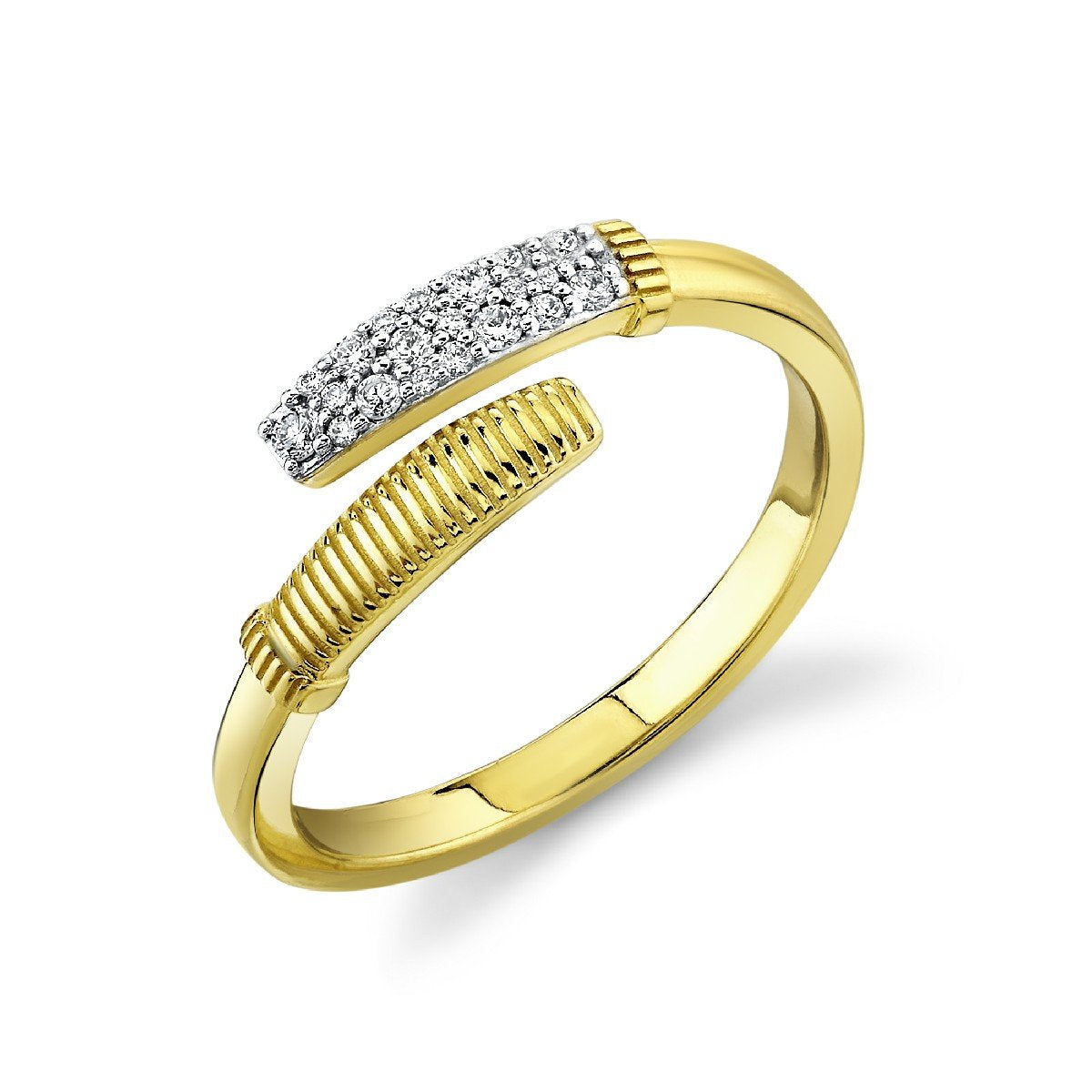 Gold Strie And Diamond ByPass Ring