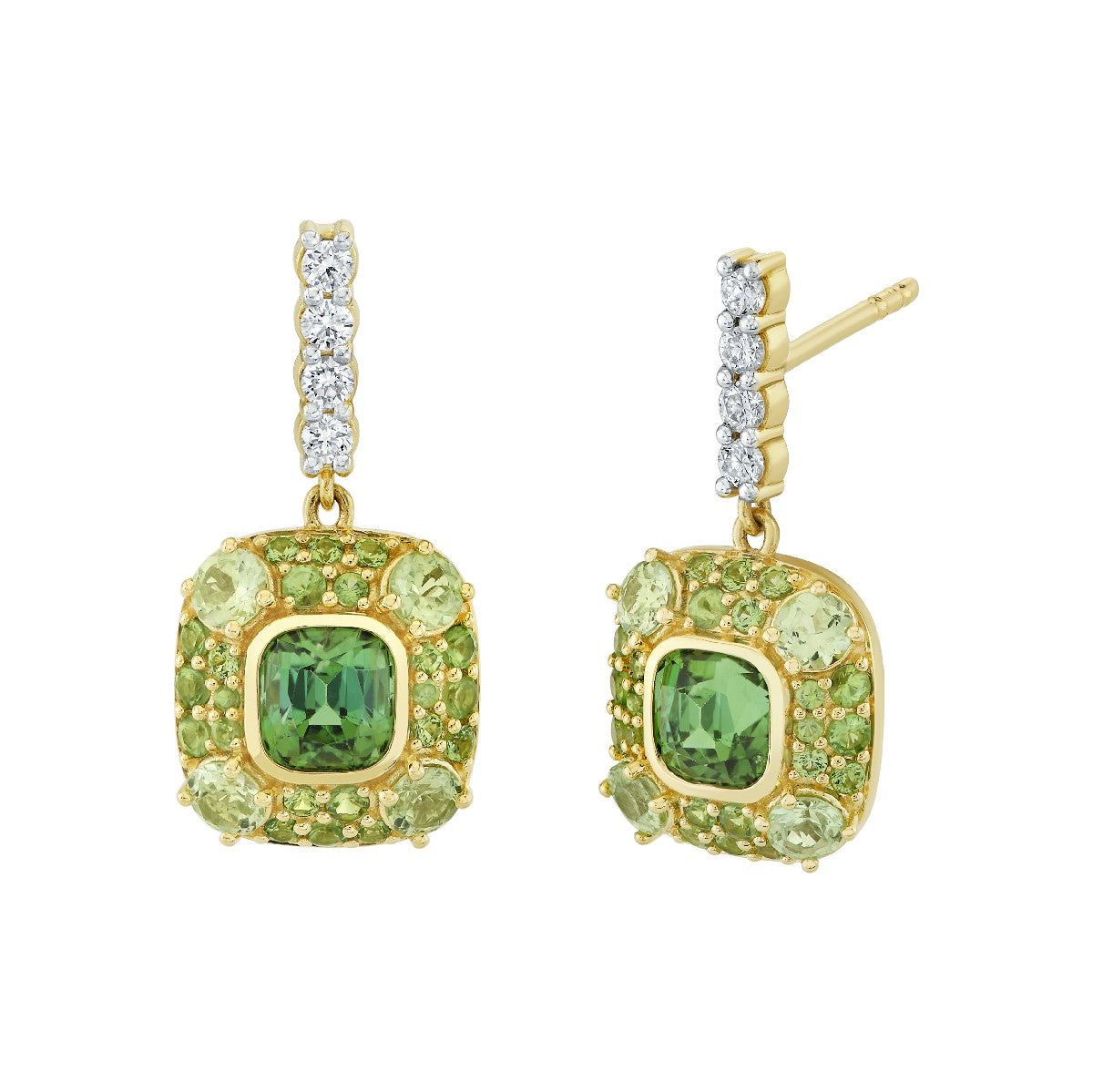 Green Touamaline And Light Tsavorite Drop Earrings