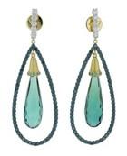 Blue Diamond Frame Earrings With Blue Green Tourmaline Biolette Drops With Diamonds