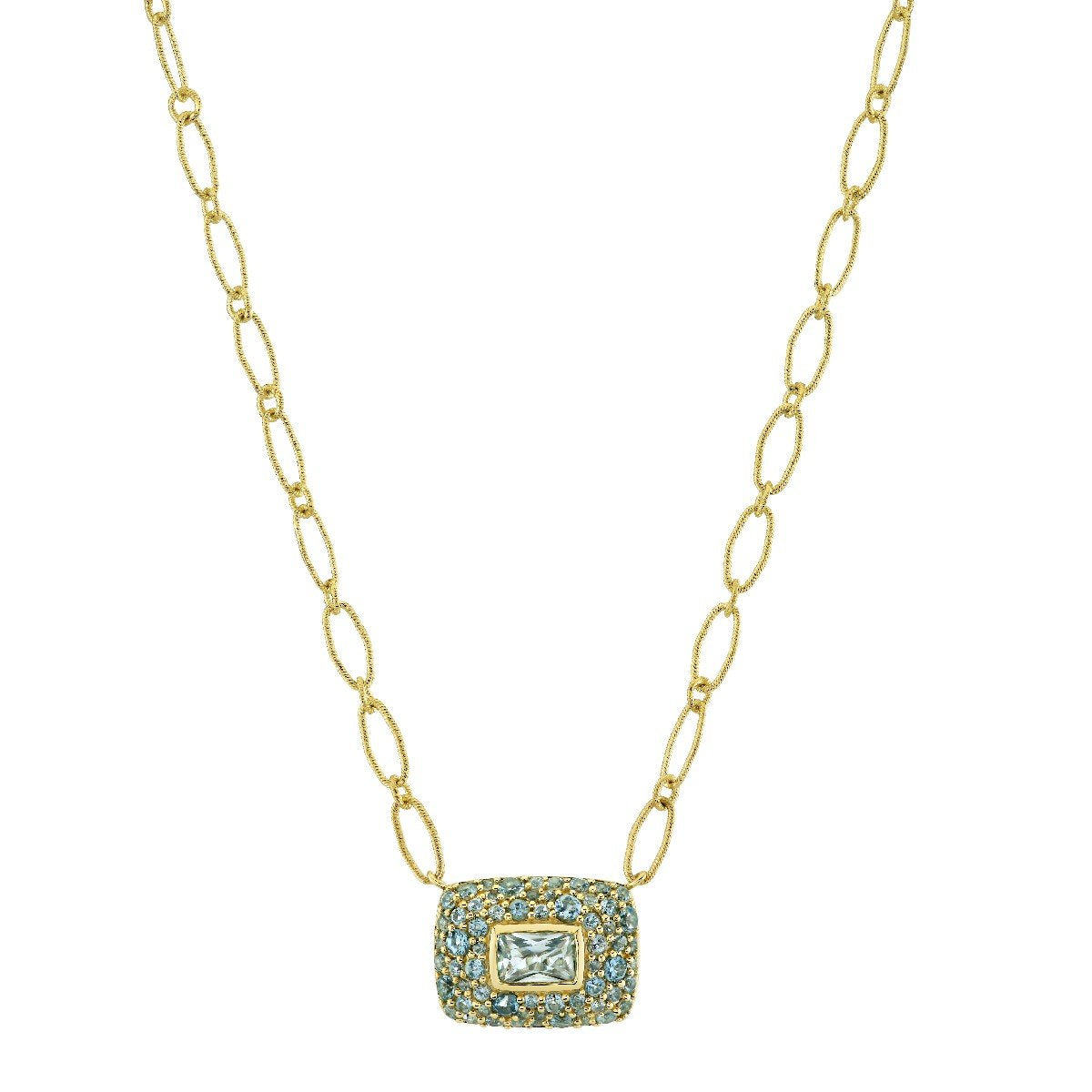 Pave Blue Topaz Pendant On Link Chain