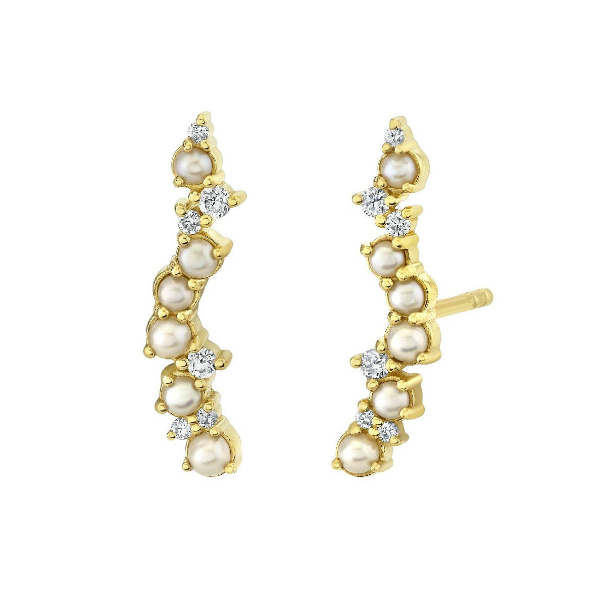 Pearl And Diamond Bar Earrings