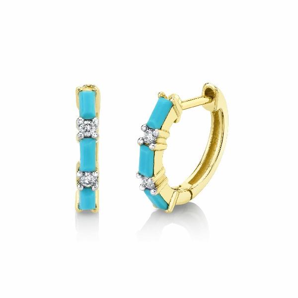Turquoise Baguette And Diamond Huggies