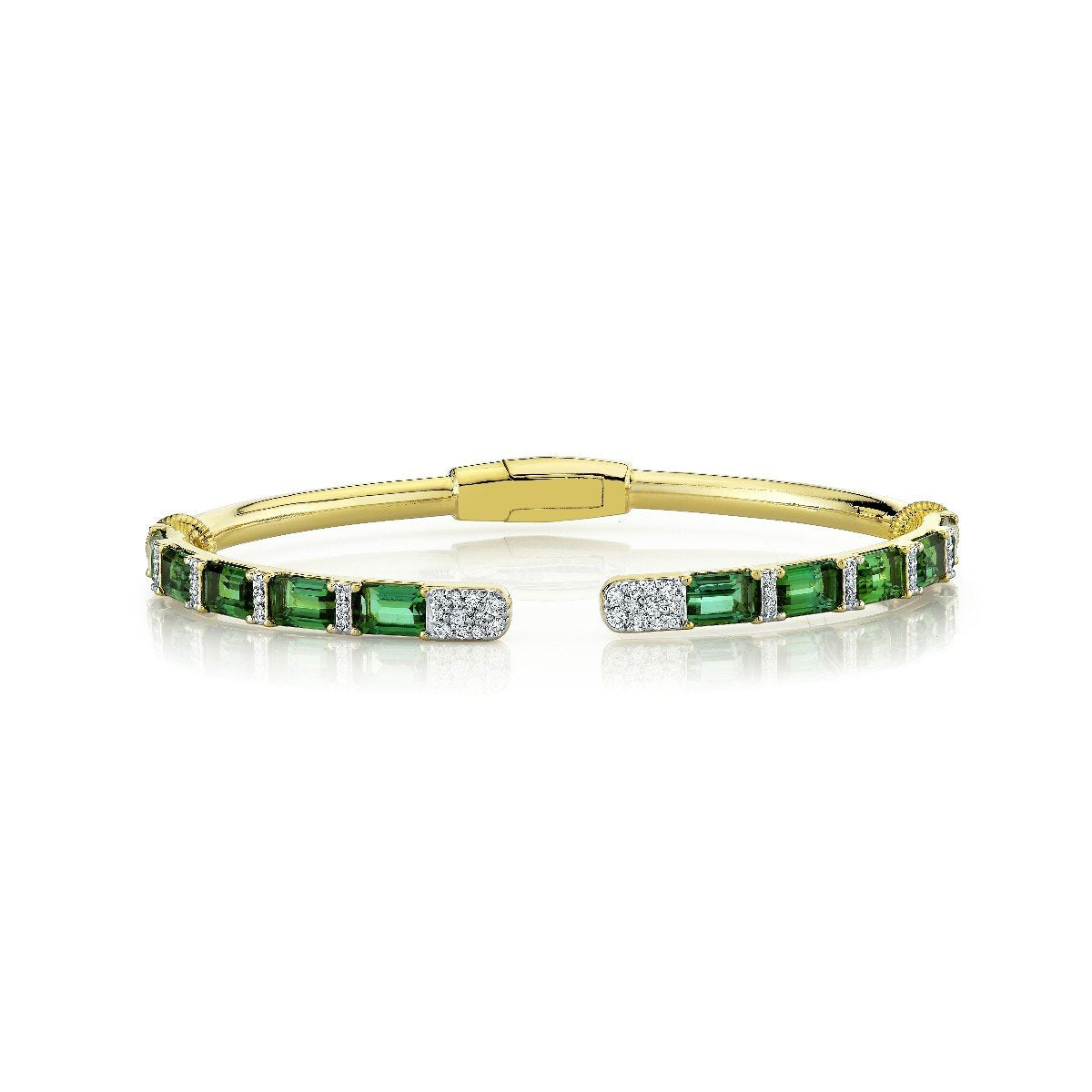 Blue Green Tourmaline Baguette Stretch Bracelet With Diamonds