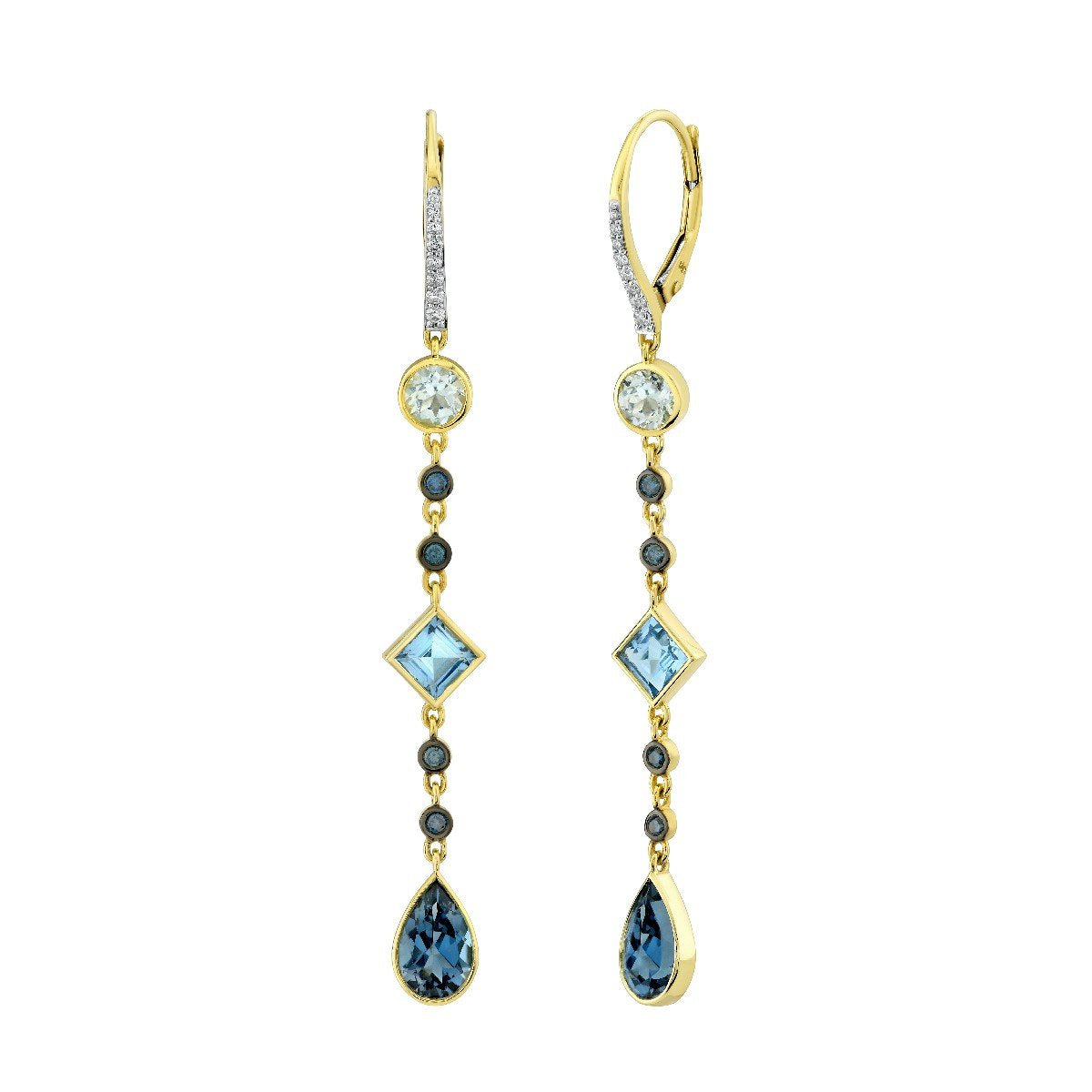 Mix Shape Blue Topaz Drop Earrings