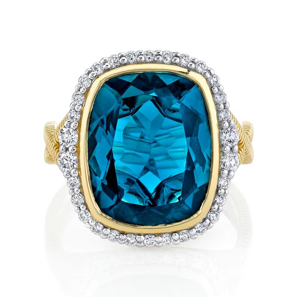 London Blue Topaz Ring with White Diamond Detail