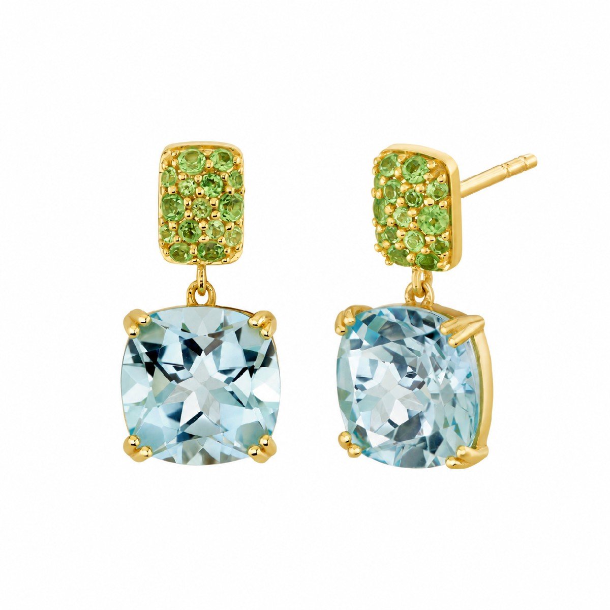 Blue Topaz Drop Earrings With Light Tsavorite Post