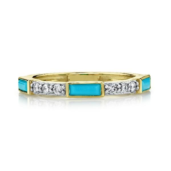 Turquoise Topaz Baguette & Diamond Band