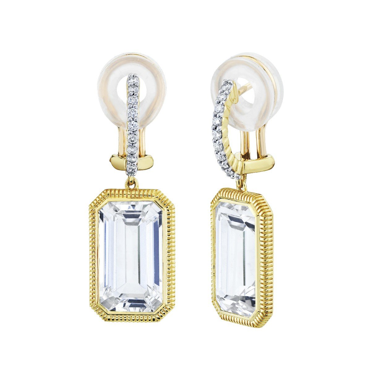 Emerald Cut White Topaz Drop Earrings