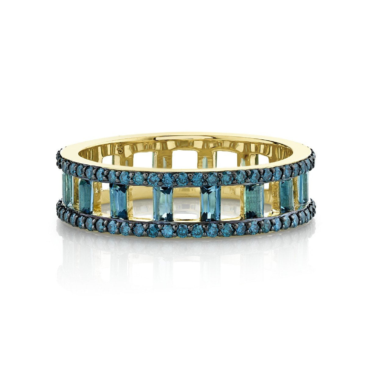 London Blue Topaz Baguette Band With Blue Diamond Edges